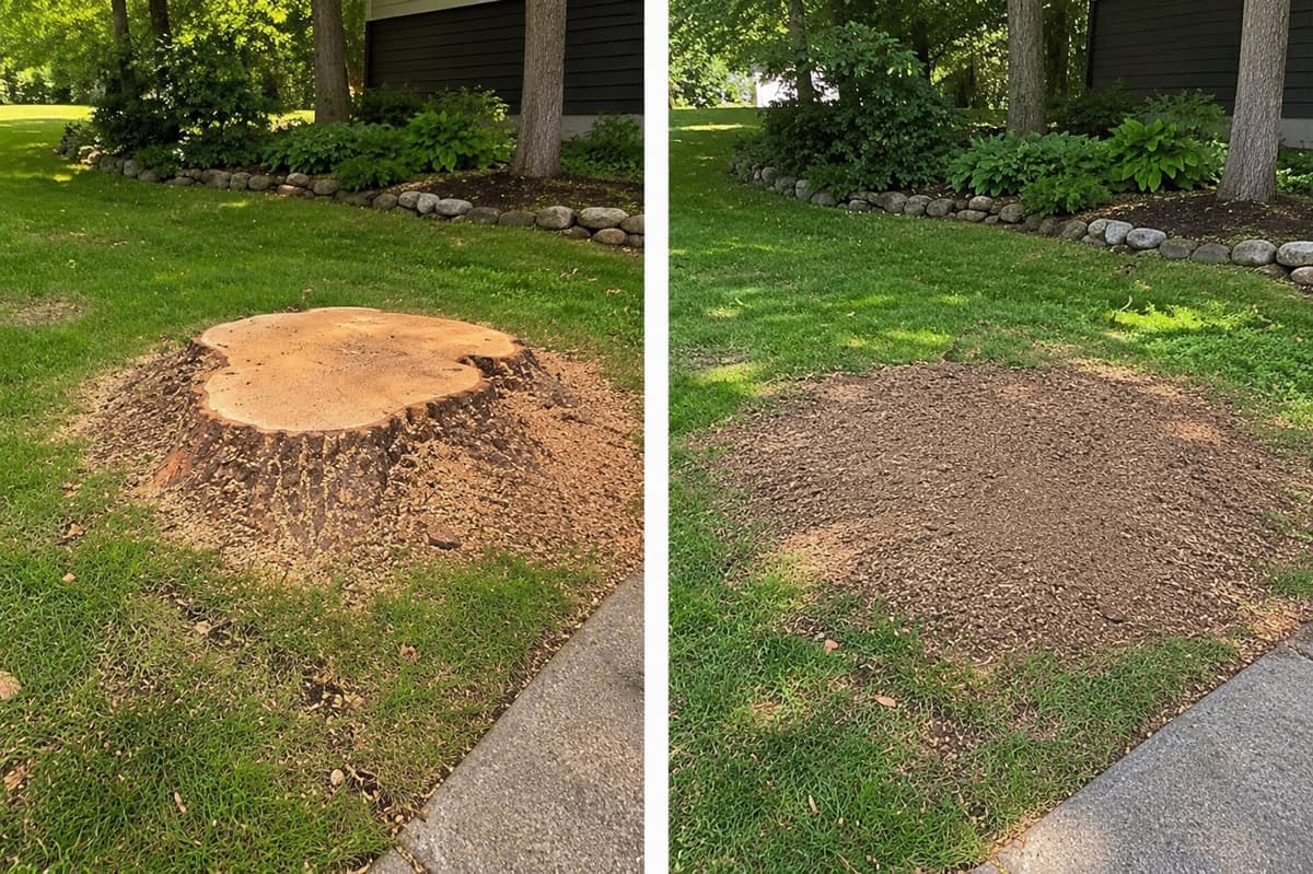 Before and after affordable stump removal pine tree stump