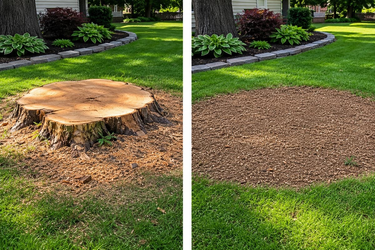 Before and after stump grinder near me sycamore tree stump